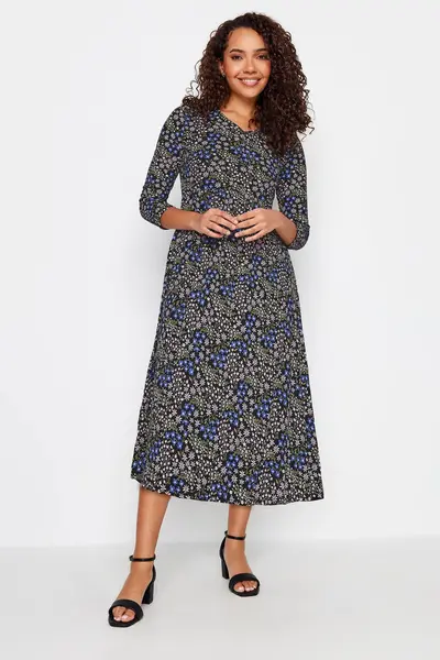 M&Co Petite Ditsy Floral Midi Dress Black