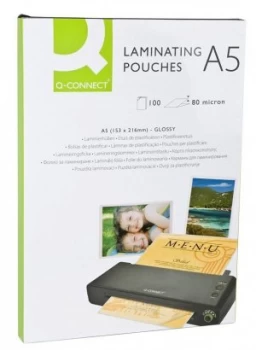 image of Q-Connect A5 Laminating Pouch 160 Micron (Pack of 100) KF04106