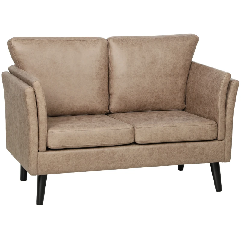 Image of HOMCOM HOMCOM Small 2 Seater Sofa, Bedroom Loveseat Sofa with Rubber Wood Legs in Light Brown Light Brown 2 Seater Unisex 5063603869769