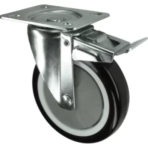 Image of Braked Swivel Plate 75MM Polyurethane Tyre