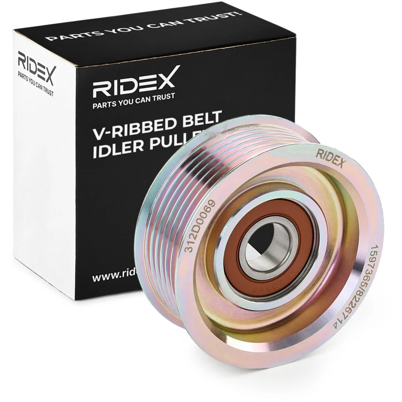 Image of RIDEX 312D0069 Idler Pulley Metal Deflection/Guide Pulley,v-ribbed belt (312)