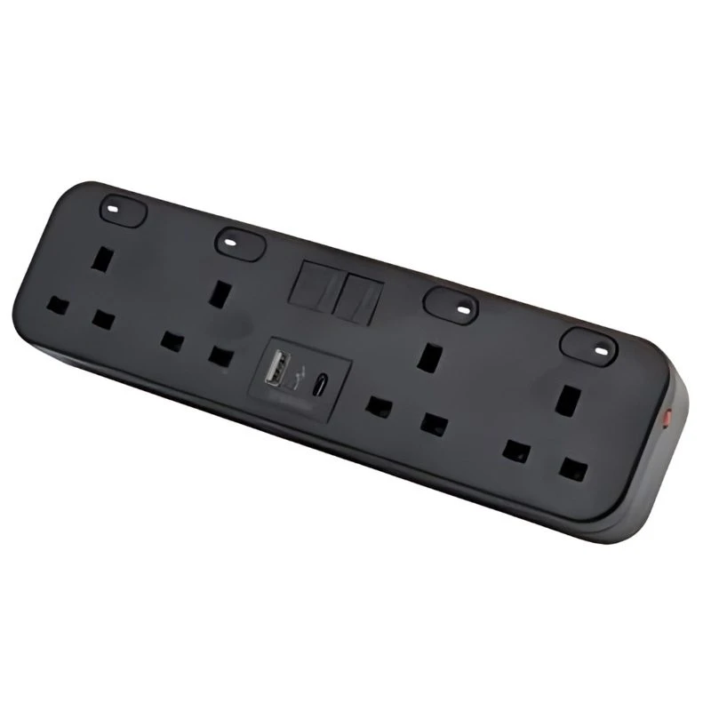 Image of POWERDATA BLACK DESKTOP 4X POWER. 2X MS - DUAL USB A&C CHARGER - 1
