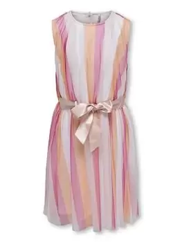 Image of Only Kids Girls Stripe Tulle Dress - Cloud Dancer, White, Size 11-12 Years, Women