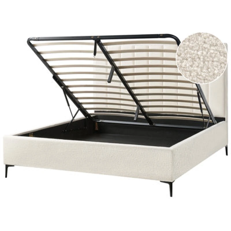 Image of Beliani Ottoman Bed Boucle Sezanne 180 X 200 Cm (Eu Super King) Off-White