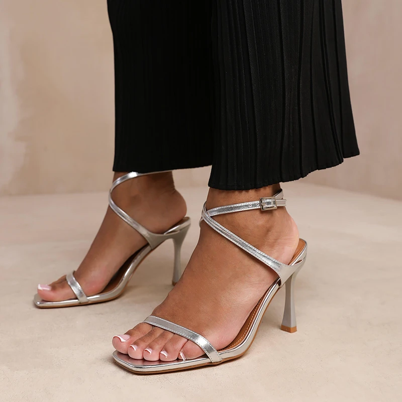 Image of Wheres That From Flordia Wide Fit Cross Over Strap Barely There Hig Silvermetallic female 7