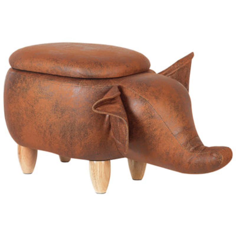 Image of Beliani Storage Animal Stool Elephant Faux Leather Dark Brown Elephant