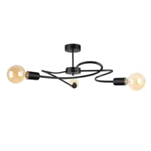 Image of Fiore Multi Arm Semi Flush Ceiling Light Black, 60cm, 3x E27