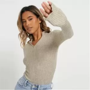 Image of I Saw It First Rib Half Zip Knit Bodysuit - Neutral
