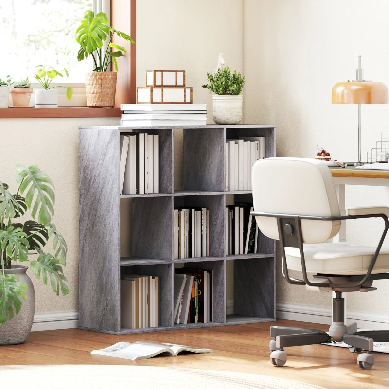 Image of HOMCOM HOMCOM 3-Tier Bookshelf, Freestanding Cube Bookcase with 9 Compartments in Grey Grey One Size Unisex 5063603045972