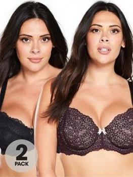Image of DORINA Curves Abigail 2 Pack Non Padded Bra - Red Black, Size 32E, Women