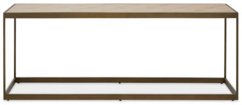 Image of Orsina Brown Coffee Table, Oak Veneer Wooden Top With Brushed Brass Steel Frame, Sledge Base Coffee Table