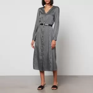 Image of Michael Kors Belted Logo-Print Satin-Twill Midi Dress - L
