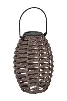 image of Small Solar Powered Grey Wicker-styled LED Table Lamp