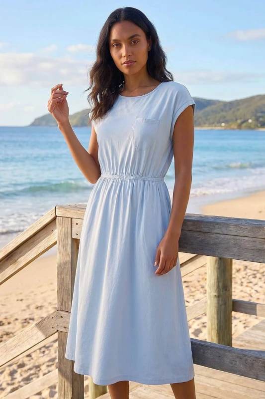 Image of Roman Womens T-Shirt Pocket Detail Midi Dress in Light Blue Size: 10 Light Blue Female 10