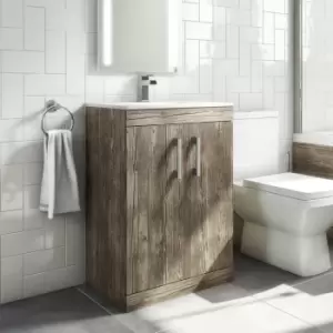 Image of 600mm Wood Effect Freestanding Vanity Unit with Basin - Ashford