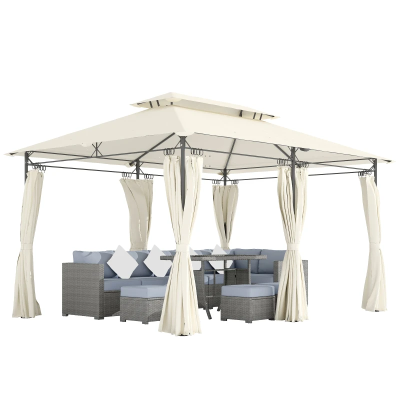 Image of Outsunny x 4m Garden Gazebo with Sides, Double Roof Metal Gazebo, White White
