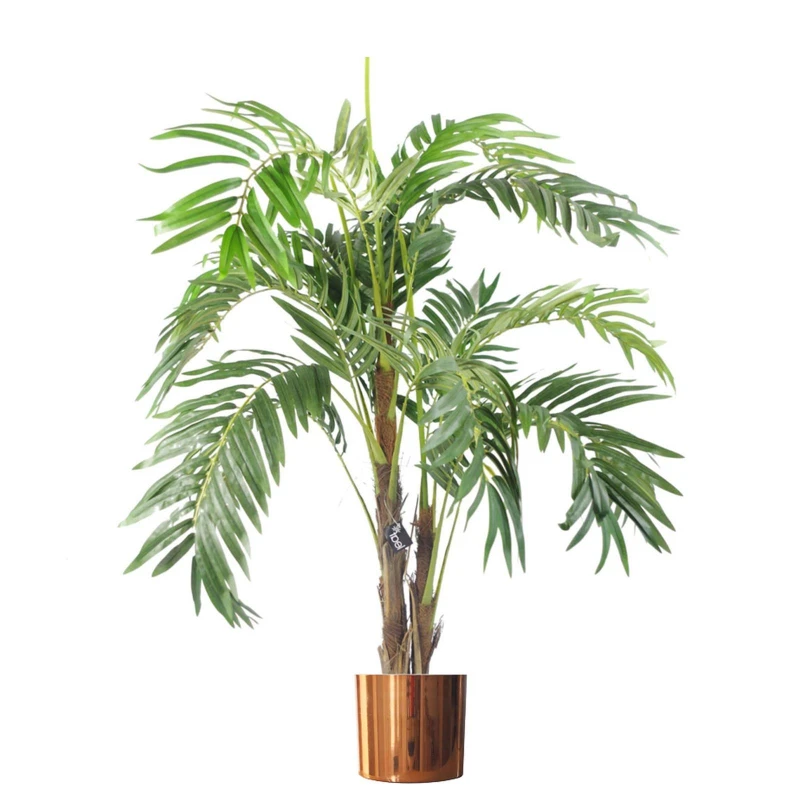 Image of Leaf 120cm Realistic Artificial palm tree with pot with Copper Metal Planter Green