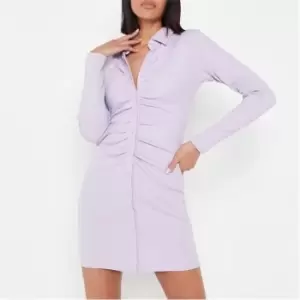 Missguided Rib Ruched Button Front Mini Dress - Purple