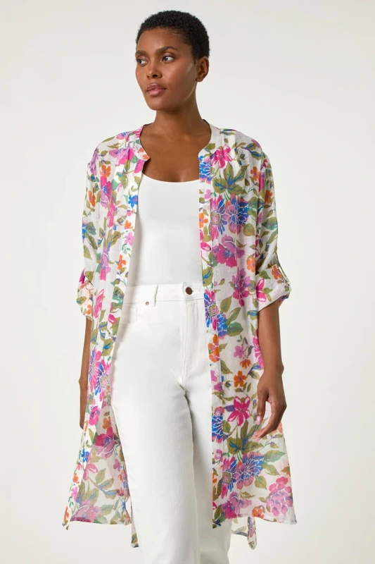 Image of Roman Floral Print Longline Blouse Pink