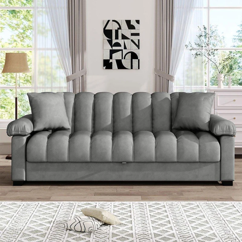 Image of Kabinet UK Modern Soft Channel Sleeper Sofa Bed Grey Grey unisex Large