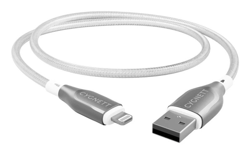 Image of Cygnett Armoured Lightning To USB-A Cable - 1m - Silver / White
