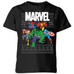 Image of Marvel Avengers Group Kids Christmas T-Shirt - Black - 11-12 Years