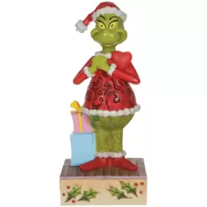 image of The Grinch Dr.Seuss by Jim Shore Happy Grinch with Blinking Heart Figurine