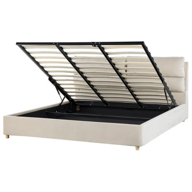 Image of Beliani Ottoman Bed Velvet Batilly 180 X 200 Cm (Eu Super King) Light Beige