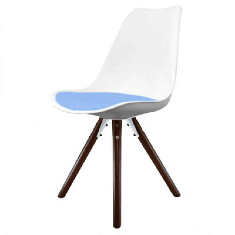 Image of Fusion Living Soho Plastic Dining Chair With Pyramid Dark Wood Legs White & Light Blue FL1806