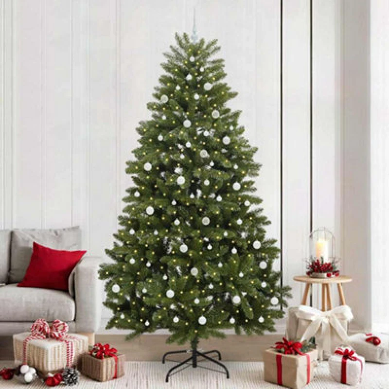 Image of vidaXL Artificial Christmas Tree with White Balls Green 240cm PVC and Metal, Green 3395706