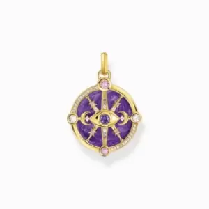 image of Sterling Silver Gold Plated Violet Enamel With Colourful Stones Pendant PE956-565-13