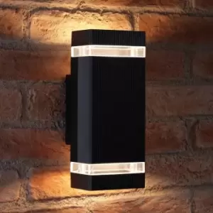 image of Auraglow - Indoor / Outdoor Double Up & Down Wall Light - Black - Warm White LED Bulbs Included