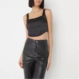 Missguided Satin Square Neck Corset Top - Black