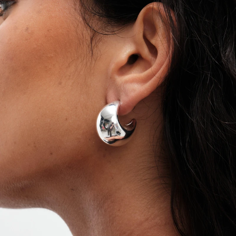 Image of Mood Silver Polished Dome Hoop Earrings Silver female