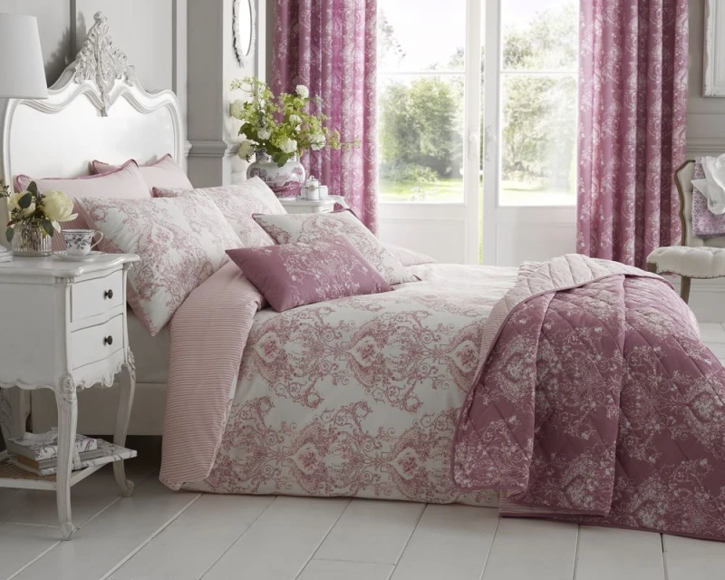 Image of Bellissimo Home Toile 200 Thread Count Cotton Rich Duvet Cover Set - Super King Bed / Pink