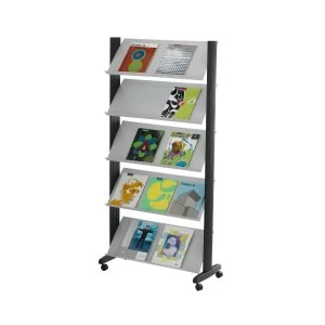 image of Fast Paper Grey Mobile Literature Display with wheeled base 5