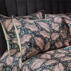 Image of Magali Tropical Cotton Sateen Printed Piped Pillowcase Pair Mint