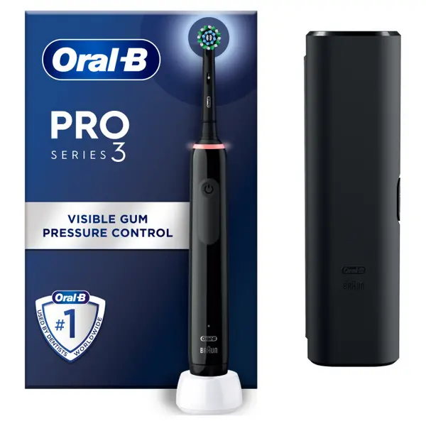 Image of Oral B Pro 3 3500 Black Edition Electric Toothbrush with Travel Case