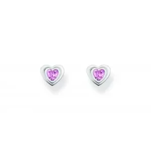 image of Sterling Silver Pink Heart Stud Earrings H2271-643-9