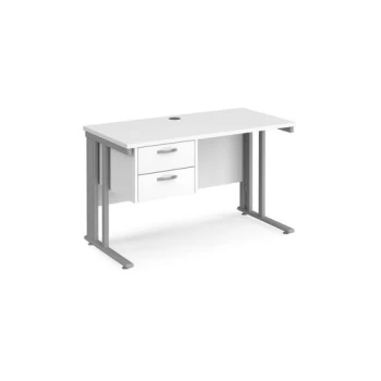 image of Office Desk Rectangular Desk 1200mm With Pedestal White Top With Silver Frame 600mm Depth Maestro 25 MCM612P2SWH