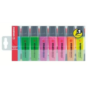 image of STABILO BOSS Original 2 5mm Chisel Tip Highlighter Assorted Colours Pack of 8