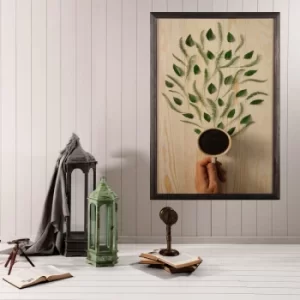 image of Coffee Tree Multicolor Decorative Framed Wooden Painting