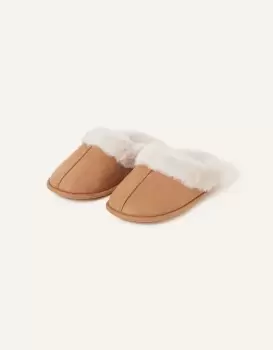 Image of Accessorize Womens Faux Fur Mule Slippers Tan, Size: S