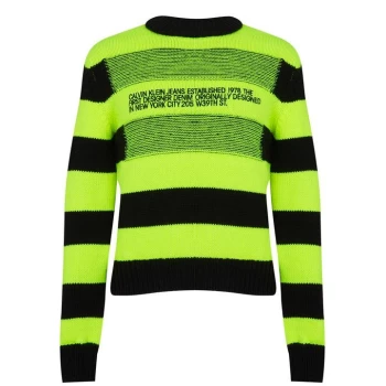 Image of Calvin Klein Jeans Reverse Stripe Logo Sweater - Yellow/Black