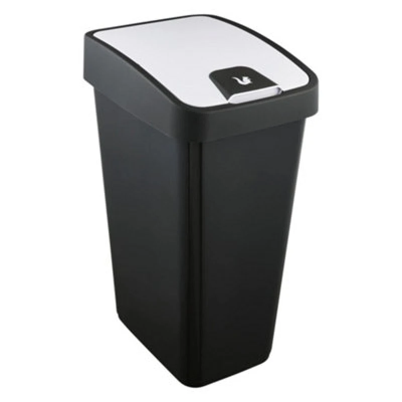 Image of Keeeper Premium Waste Bin With Flip Lid 45 Litre - Black/silver