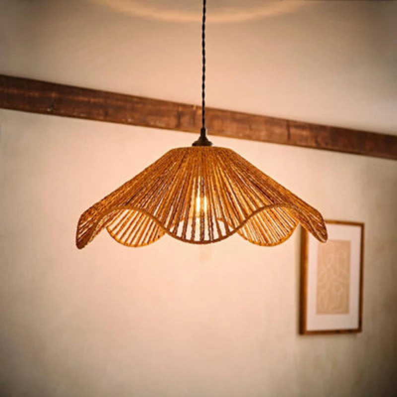 Image of ValueLights ValueLights Farai Natural Woven Rope Wavy Easy Fit Ceiling Lamp Shade with Bulb Natural One Size Unisex 5059406071386