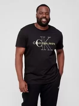 Image of Calvin Klein Jeans Big & Tall Two Tone Monogram T-Shirt - Black, Size 5XL, Men