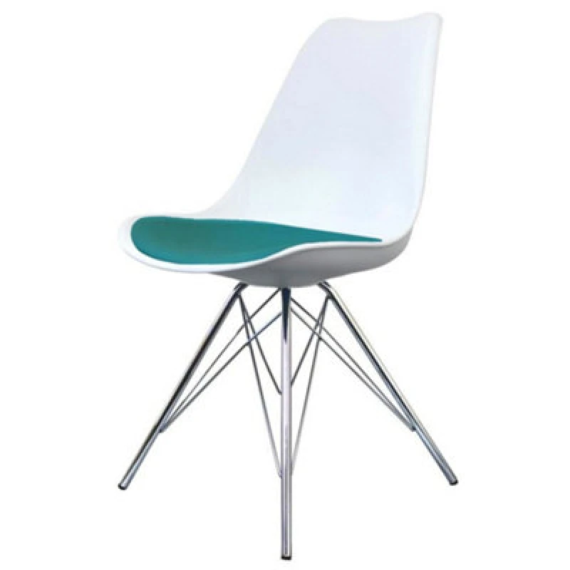 Image of Fusion Living Soho Plastic Dining Chair With Chrome Metal Legs White & Teal, Green FL2361