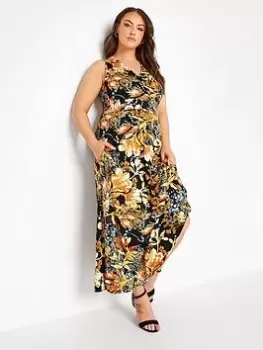 Image of Yours Vintage Floral Print Maxi Dress - Black/Orange, Black, Size 18, Women