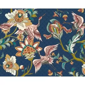 Image of Origin Murals Cranes In Flight Navy Blue Wall Mural - 3.5 x 2.8m